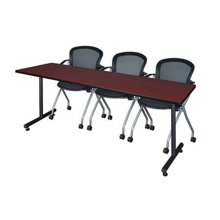 Regency Kobe 84 x 24 in. T-Base Training Seminar Table- Mahogany 2 Cadence Nesting Chairs