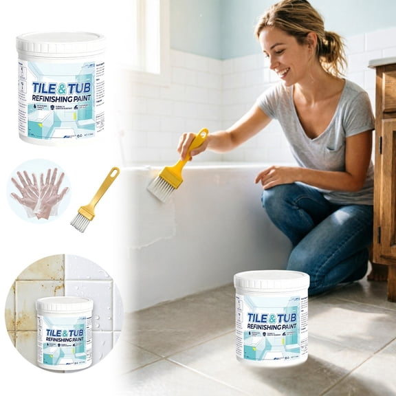 Water Based Tile Paint for Bathroom – 350ml Ceramic Tub and Tile Refinishing Coating, Low Odor Quick Dry Paint for Bathtub, Sink, Countertop, Glass, Wall & Floor (Black,White)