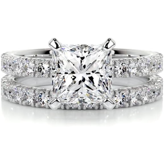 2.5 Carat (ctw) Bridal Set Princess Moissanite Engagement Rings for women Platinum Plated Silver Ring Moissanite Rings