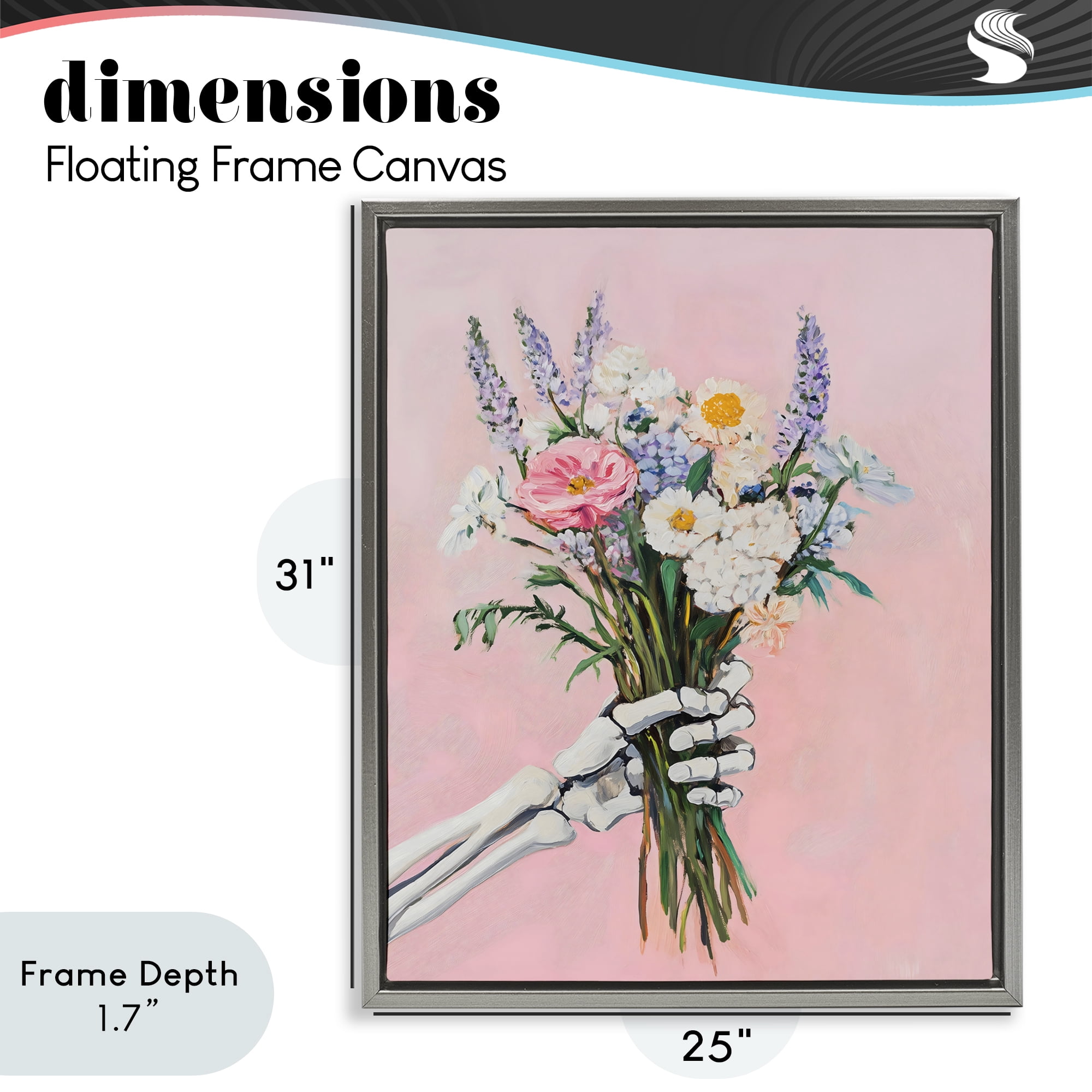 Stupell Industries Skeleton Hand Holding Flowers Gray Framed Floater Canvas Wall Art, design by The Prints Vibe