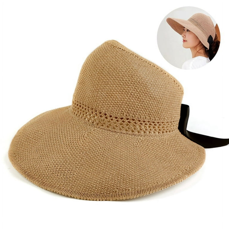YHWW Sun hat,Sun Hat Summer Women Ponytail Visor Wide Brim Uv Protection  Bow Beach Hat Yellow Ladies Sunhat Ladies Hats Foldable,Yellow,56,58cm