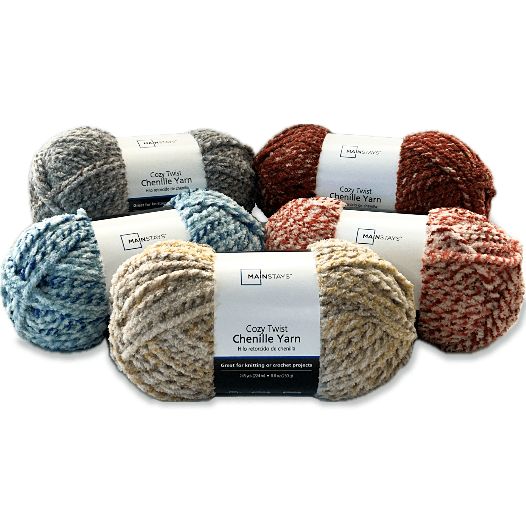 Mainstays Cozy Twist Yarn, 345 yd, Blue Multi, 100% Polyester, Bulky, Pack of 2