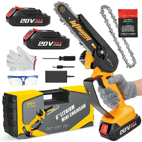 Dereal Mini Chainsaw 6-inch with 2 Battery Cordless Handheld Small Chain Saw for Tree Branch Wood Cutting