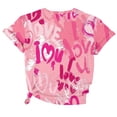 thumbnail image 4 of Women's T Shirts Hearts Print Round Neck Short Sleeve T Shirts Basic Tees for Women Pink L, 4 of 5