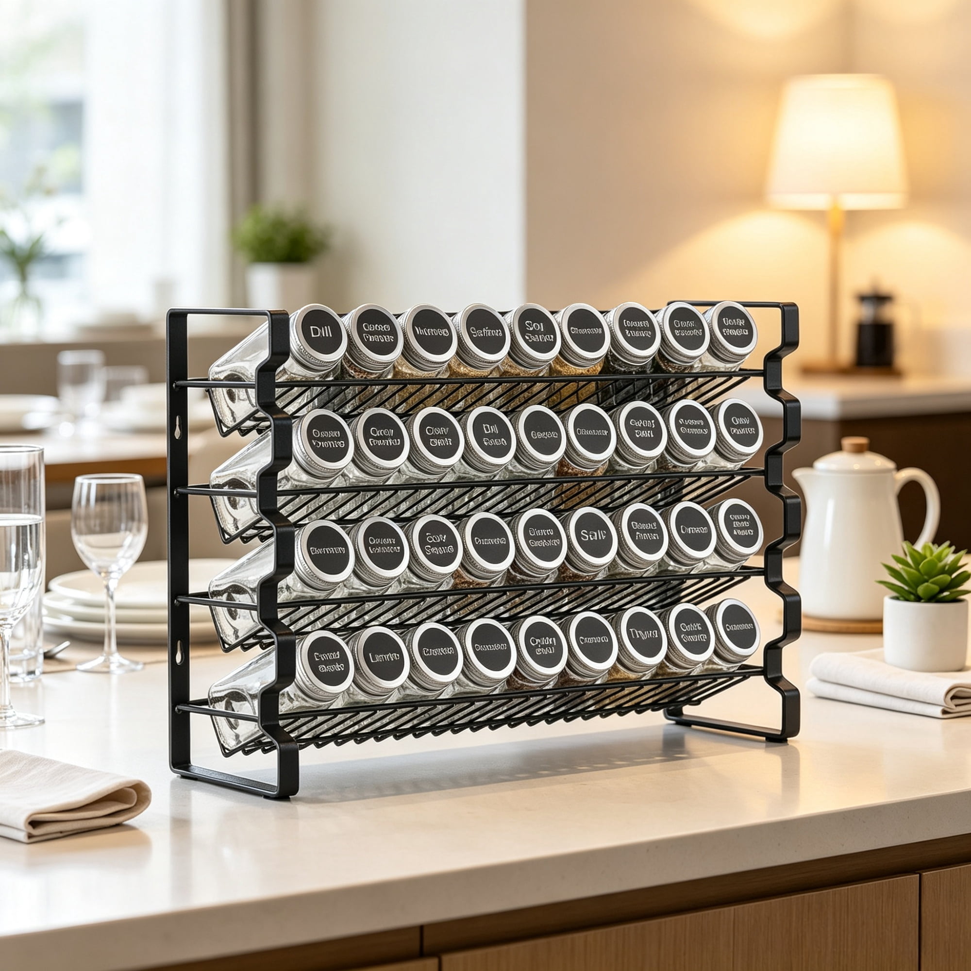 Spice Rack Organizer for Cabinet (18x11"), Seasoning Organizer Set with 36 Jars, Labels & Funnel
