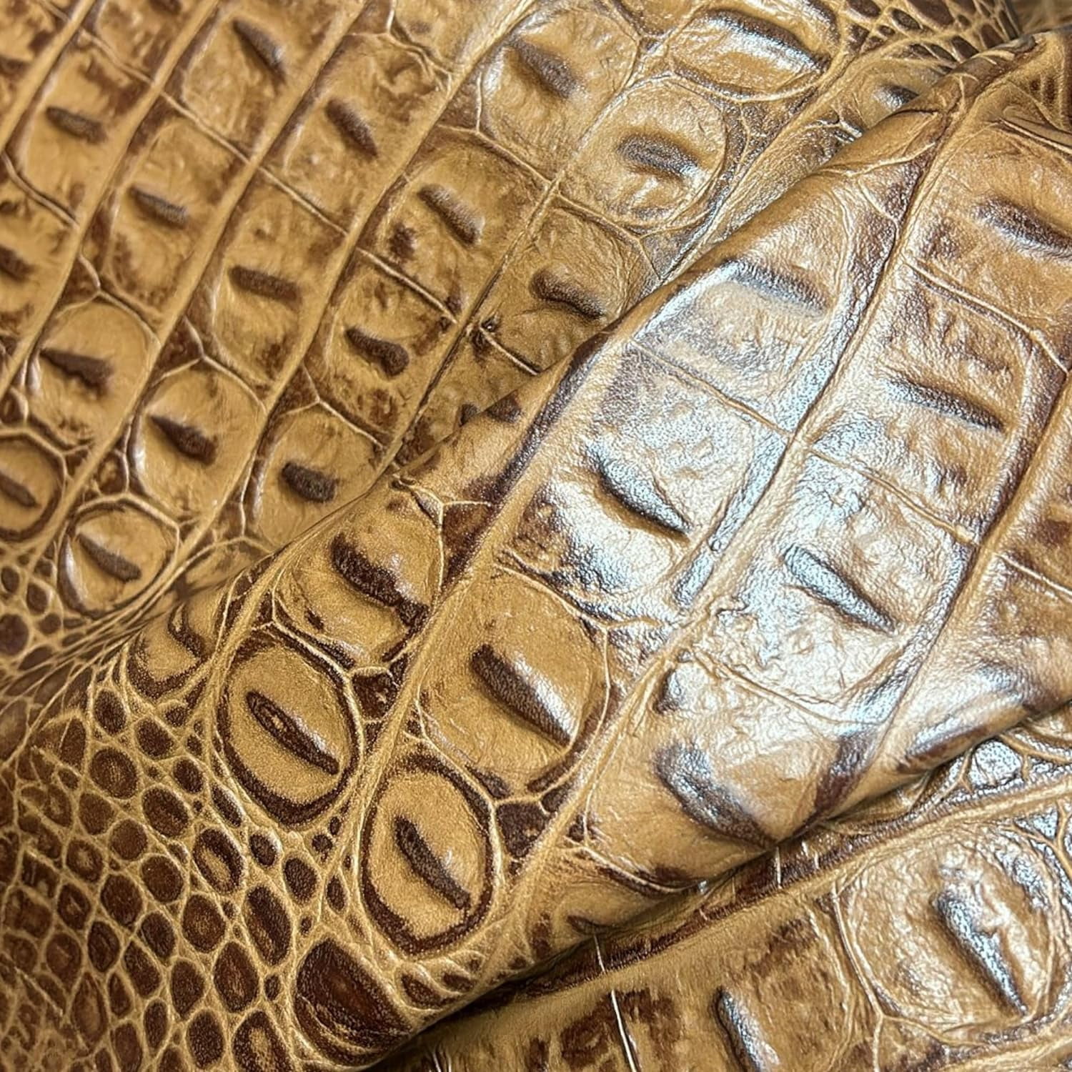 ArtisanCowhides Genuine Crocodile Embossed Cowhide Leather for Crafts – Tan 40 Sq ft - 2.5-3.0 oz