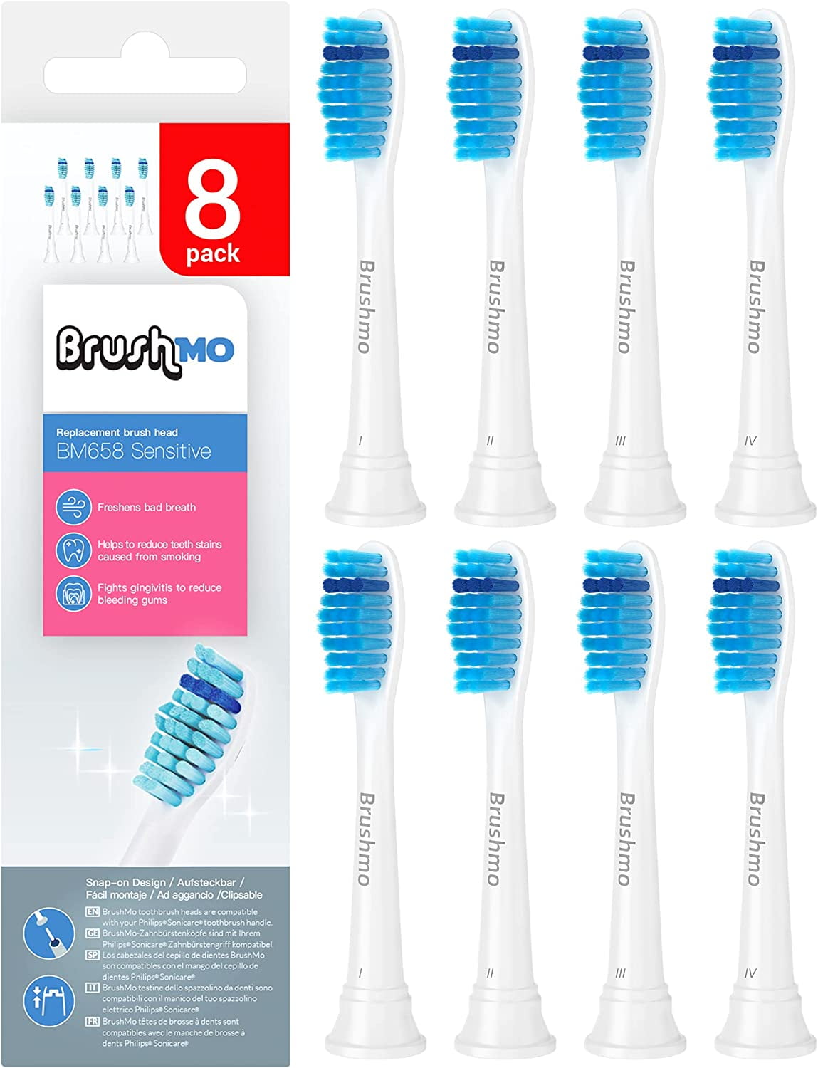 Brushmo Sensitive Replacement Toothbrush Heads Compatible with Sonicare