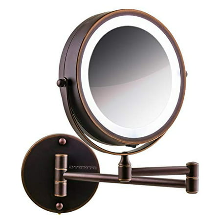 Ovente Wall Mount LED Lighted Makeup Mirror, Battery Operated, 1x/7x Magnification, 7 Inch, Antique Bronze