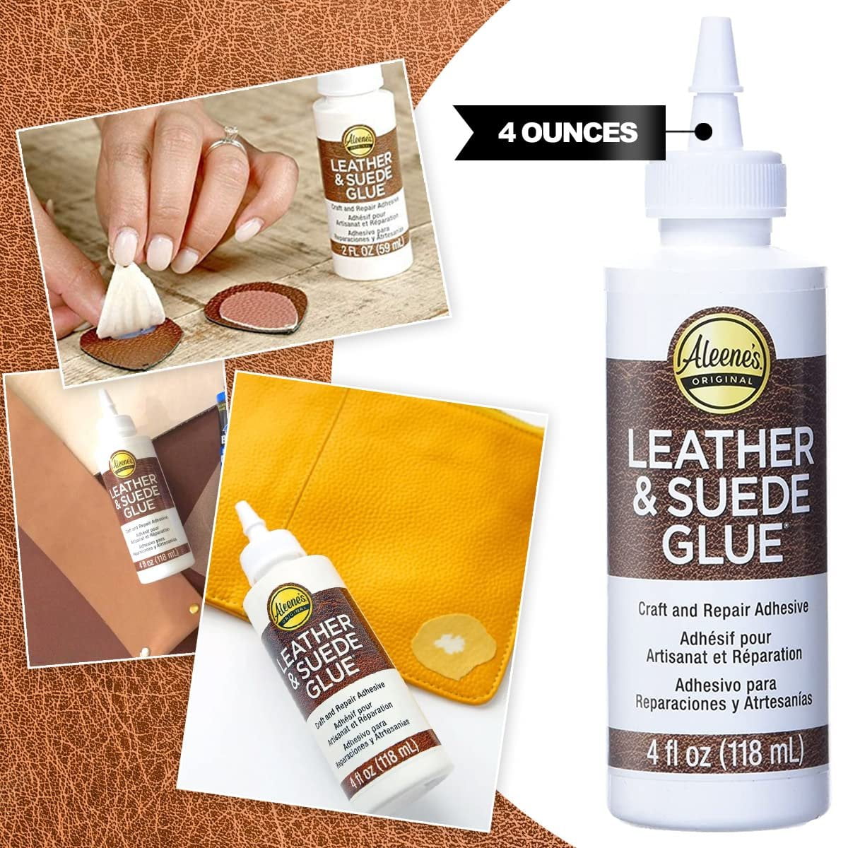 Leather Glue Adhesive - Aleenes Leather Fabric Glue for Patches,  Upholstery, Tears, Canvas, Clothing, 3 Pack Burnishing Tool for Leather 