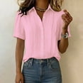 thumbnail image 2 of hoksml Women's Cotton-Linen Short Sleeve Button-Down Blouse, Pleated Front Casual Shirt Business Casual Top, 2 of 9