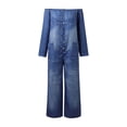 thumbnail image 5 of Tfken Girls Jumpsuit Summer Off The Shoulder Comfy Casual Jumpsuit With Pockets Daily Wear Soft Child Fashion Clothes Size 4-5 Years Blue, 5 of 7