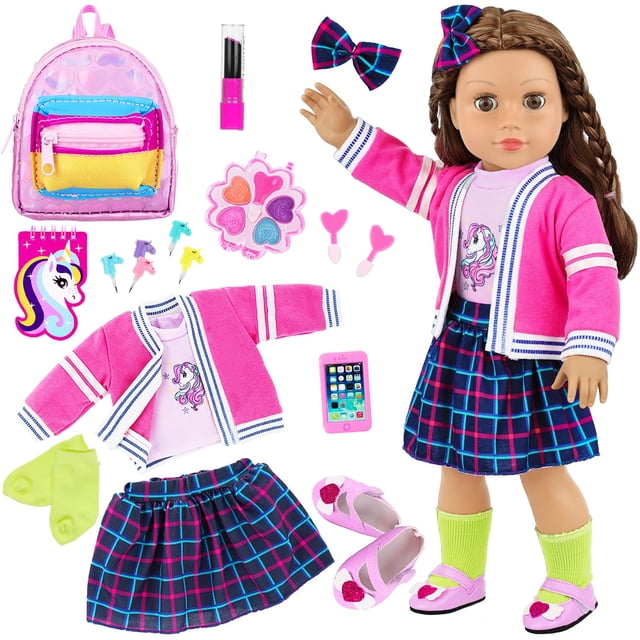 Set de moda K.T. Fancy Doll de 18 pulgadas, estilo británico, con 14 piezas