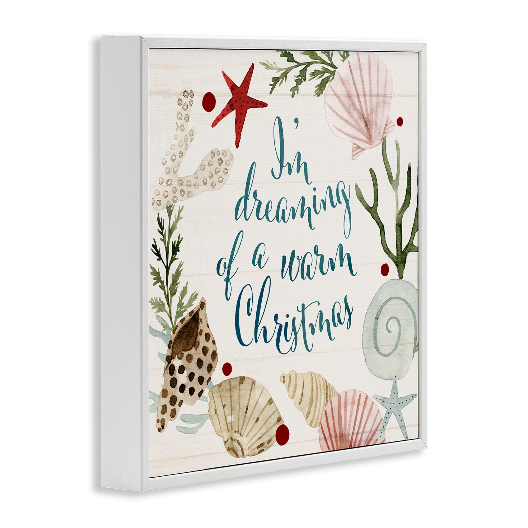 Stupell Industries Dreaming of Warm Christmas Phrase Holiday Painting White Framed Art Print Wall Art, 17 x 17