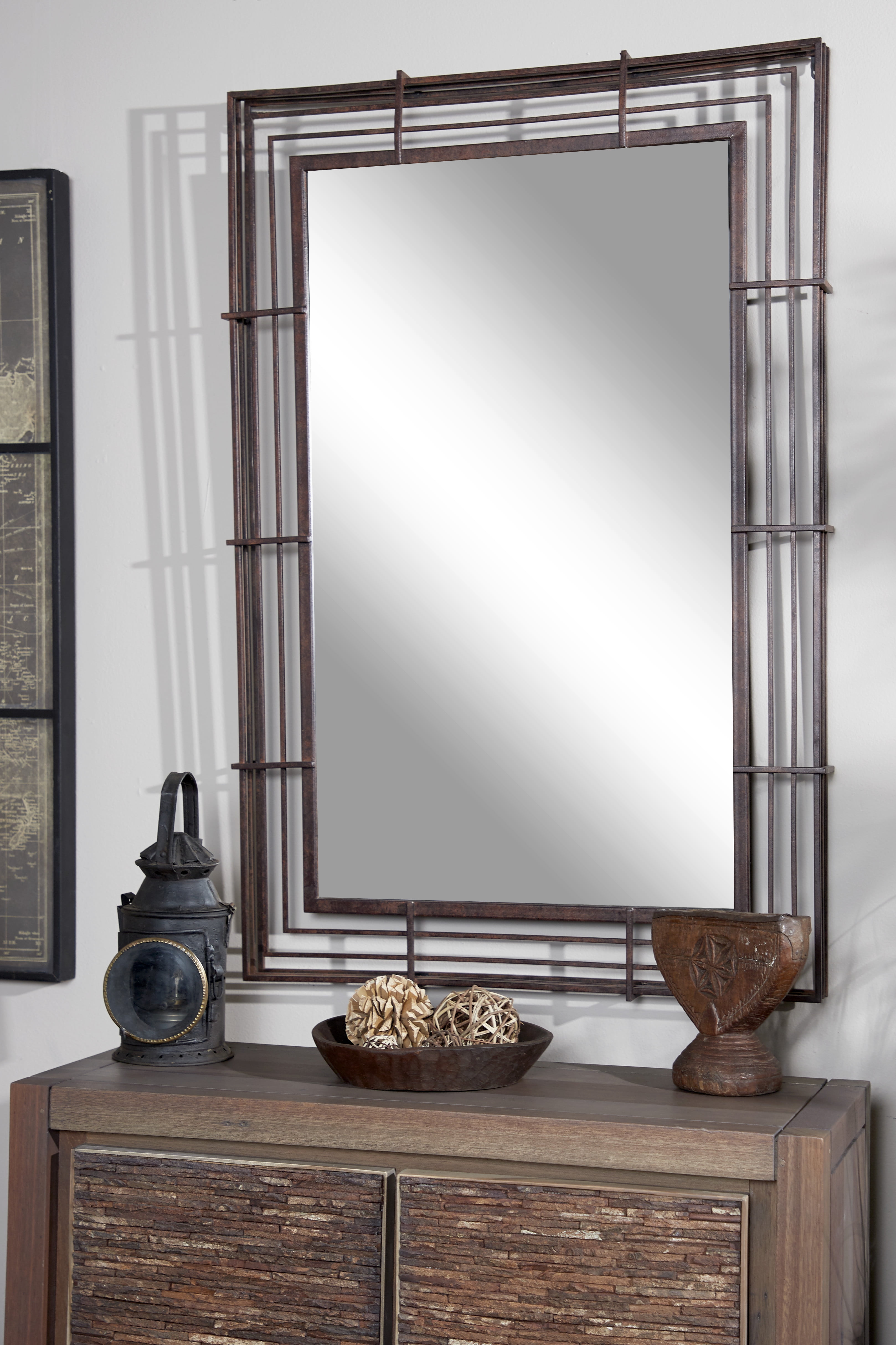 Decmode - Large Rectangular Industrial Wrought Iron Wall Mirror with