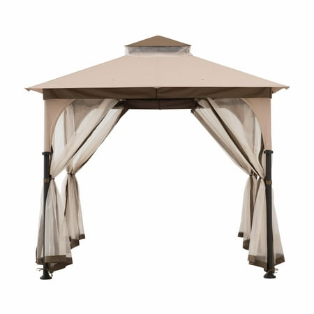 Sunjoy Shylah 9.5. ft. x 9.5 ft. Tan and Brown 2-tone Steel Gazebo with Mosquito Netting