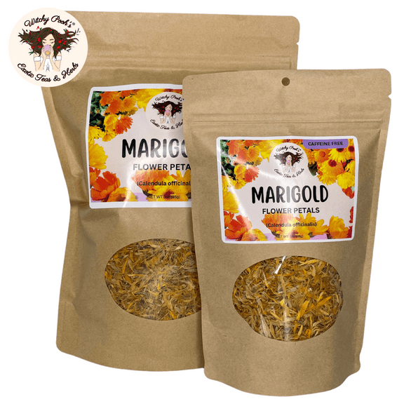 Witchy Pooh's Marigold Loose Leaf Herbal Tea, Calendula Flower Petals, Caffeine Free, 3 Oz Pouch