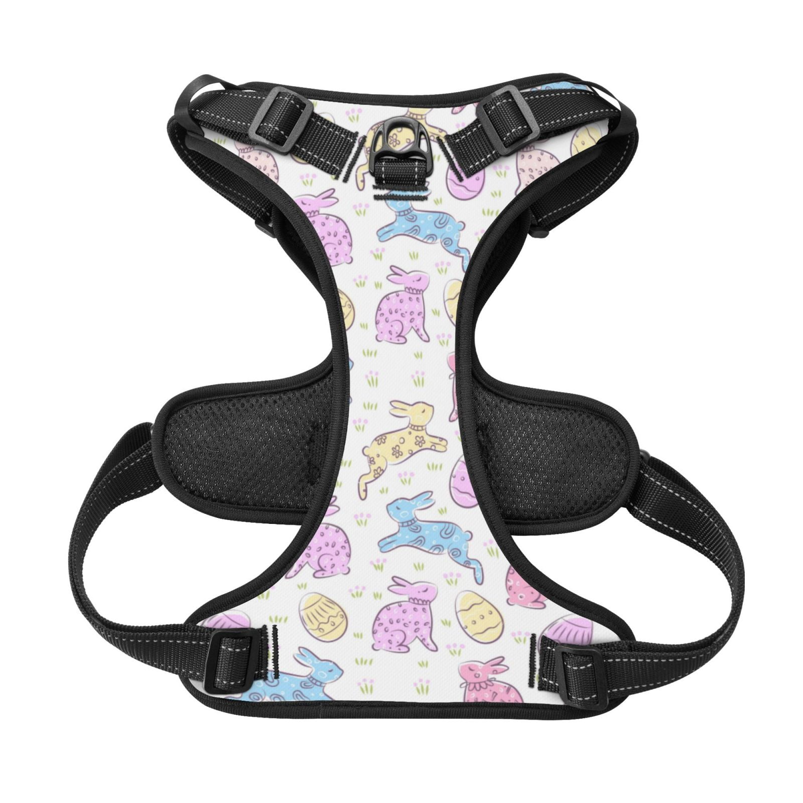Picia Easter Colorful Rabbit No-Pull Dog Harness Reflective Front Clip Vest with Handle,Step-in Air Dog Harness,Adjustable 2 Metal Rings 4 Buckles,Easy to Put on & Take Off Large