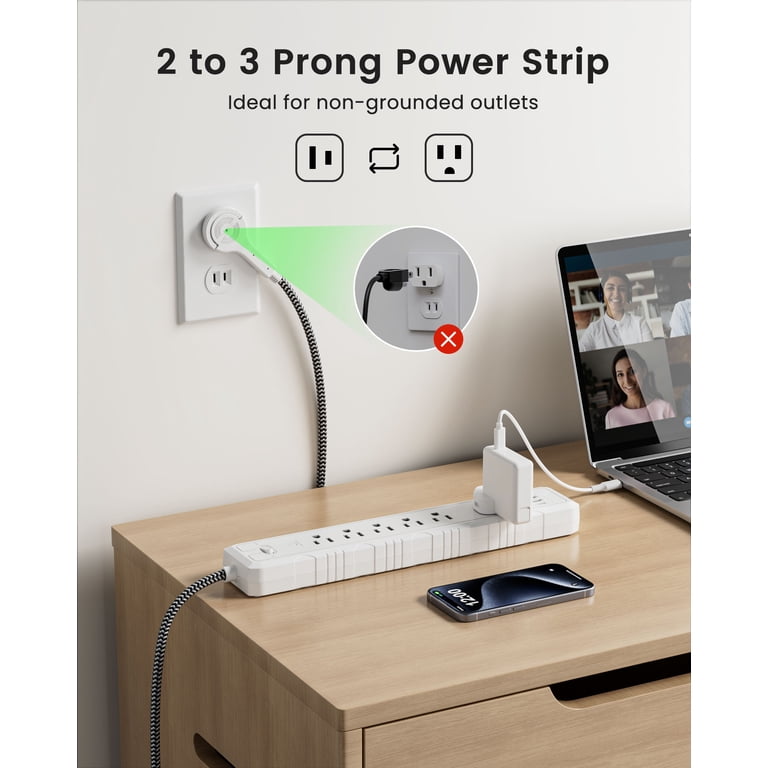 LENCENT 10ft 2-Prong to 3-Prong Power Strip Adapter photo 2