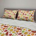 thumbnail image 2 of Food Comforter & Sham Bedding Set, Cartoon Pattern of Pepper Apple Watermelon Kiwi Carrot Cherry Peas Orange Lemon, 3 pcs Duvet Set Microfiber Filling Quilt, 5 Sizes, Multicolor, by Ambesonne, 2 of 4
