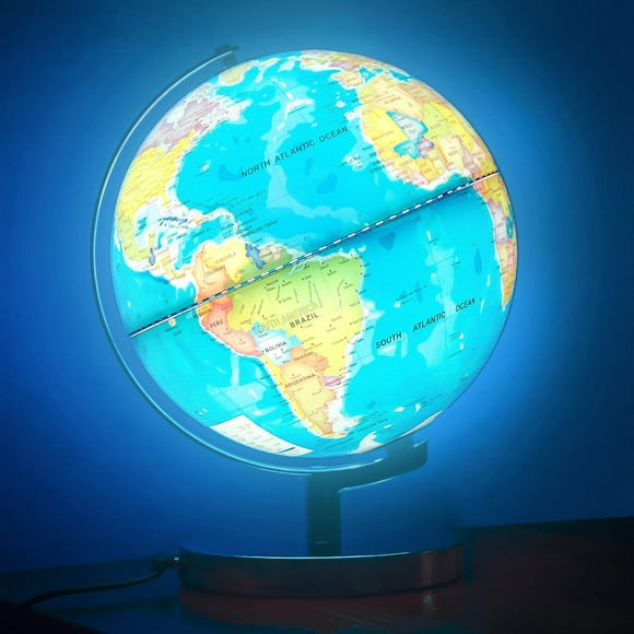 HHHC Illuminated World Globe for Kids with Stand 6in1 Rewritable Colorful Easy-Read High Clear Map, Illuminates Educational Interactive Globe STEM Toy, Light Up Globe Lamp, Night Light LED Decor