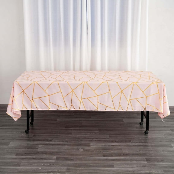 Efavormart 60"X102" Polyester Rectangular Tablecloth With Gold Foil Geometric Pattern - Modish Flair - Perfect for Wedding, Party, Event, Home Décor, Special Occasions, Banquet - Blush/Rose Gold