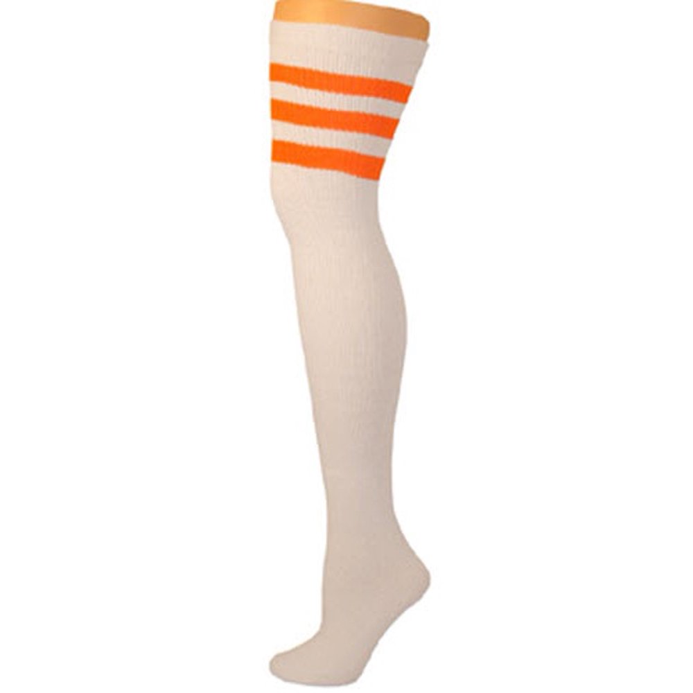 AJ's Retro Tube Socks White w/ Neon Orange (Thigh High) Walmart