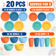thumbnail image 3 of Homienly Plates Bowls and Cups Set, 20-Piece Wheat Straw Dinnerware for 5, Lightweight Reusable Unbreakable Dishware, Microwave & Dishwasher Safe, Potluck & Shared Meals, Multicolor, 3 of 8