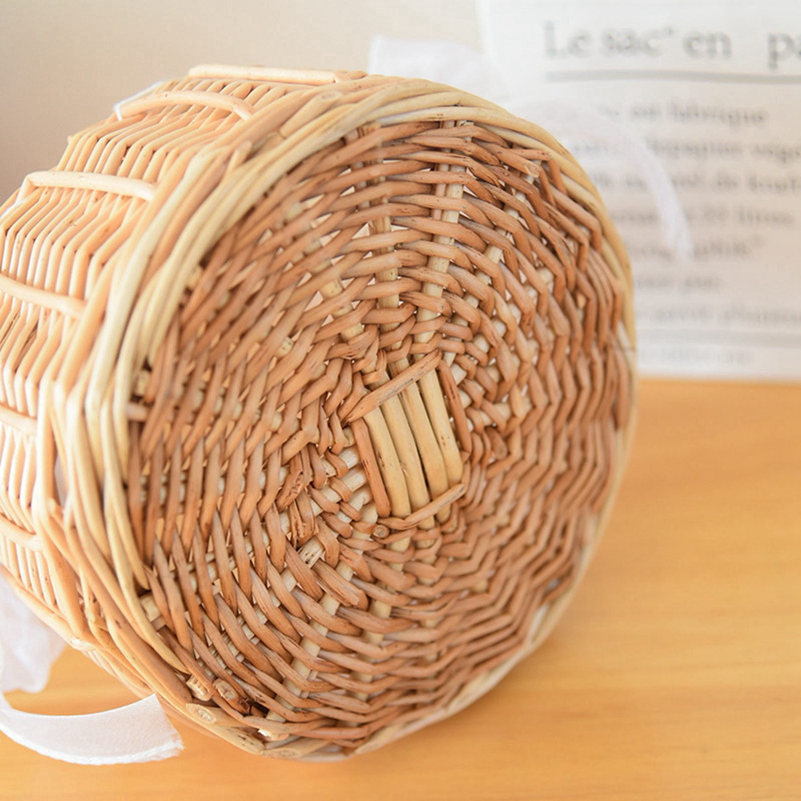 Wicker Rattan Flower Girl Basket Wedding Flower Girl Basket with Pearl Handle and Bow Fairy Flower Basket Handwoven Easter Basket Wicker Basket for Wedding Flower Girl