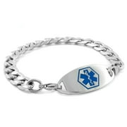 MedicEngraved Surgical 316L Stainless Steel Medical ID 9mm Curb Link Bracelet with Enamel Medical Tag - Medical Engraving Included