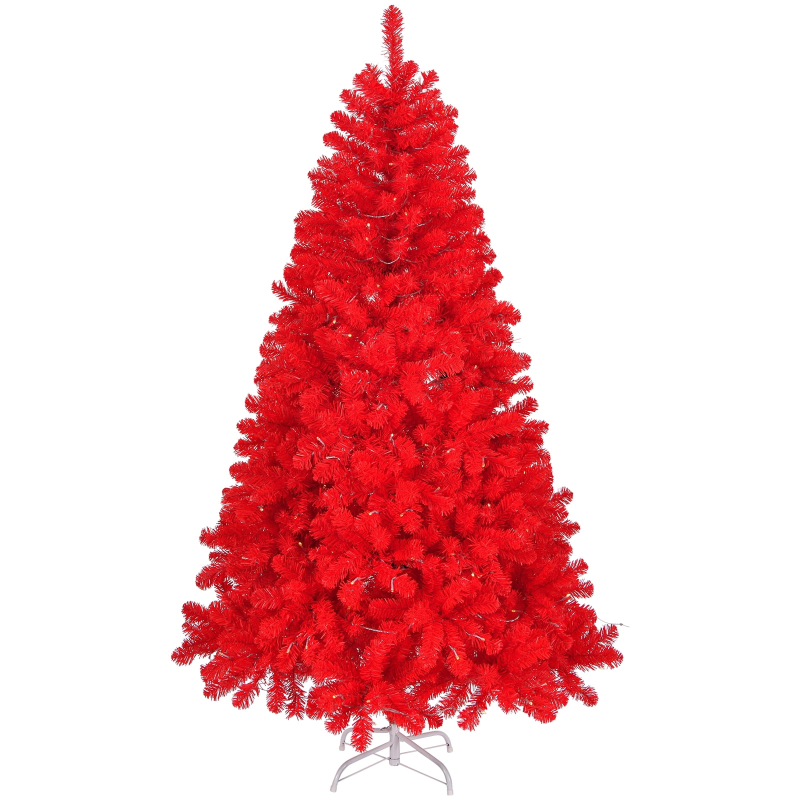 Astoutdoor 7 ft Pre-lit Artificial Christmas Tree, Hinged Xmas Pine Tree with 1100 Branch Tips, 400 Lights, Red