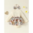 thumbnail image 4 of Elippeo Baby Girl Fall Outfit 3 6 12 18 24 Months Flower Print Ruffle Trim Long Sleeve Romper Dress Bow Headband 2 Piece Set, 4 of 10