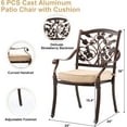 thumbnail image 5 of 7-Piece Cast Aluminum Outdoor Dining Set, Copper Red Patio Furniture for 6 Includes 60" Rectangular Dining Table and Unique Strawberry & Leaf 6 Stackable Chairs with Cushions & Umbrella Hole, 5 of 6