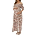 thumbnail image 3 of Biekopu Women Maternity Summer Dress Casual Solid Color/Floral Off-Shoulder Long Dress for Pregnancy Clothes Photoshoot, 3 of 7