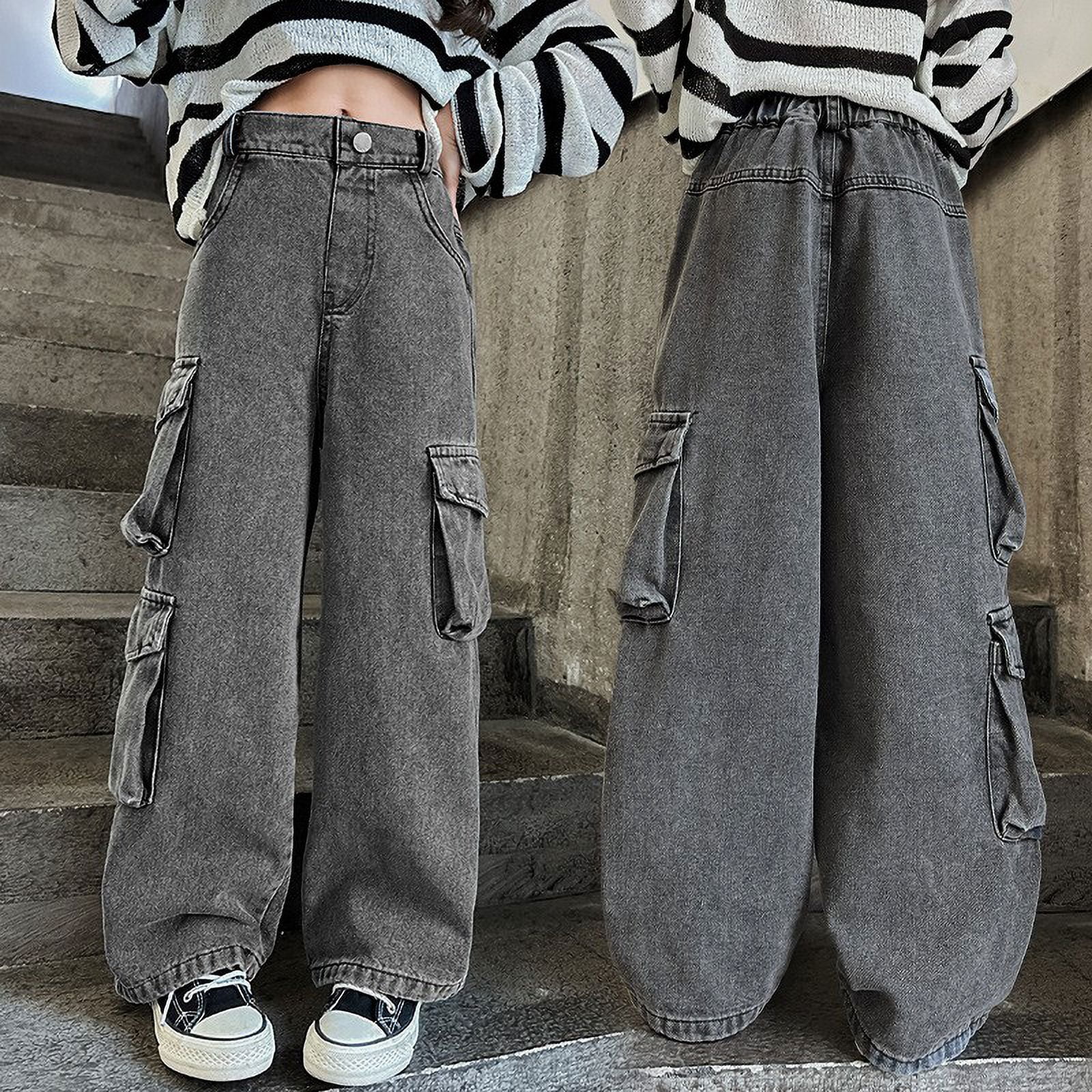 Girl's Flared Jeans Wide Leg Elastic High Waist Vintage Cute Bell Bottom Denim Pants Teenager Y2K School Trouser Teen Girl Jeans No Holes