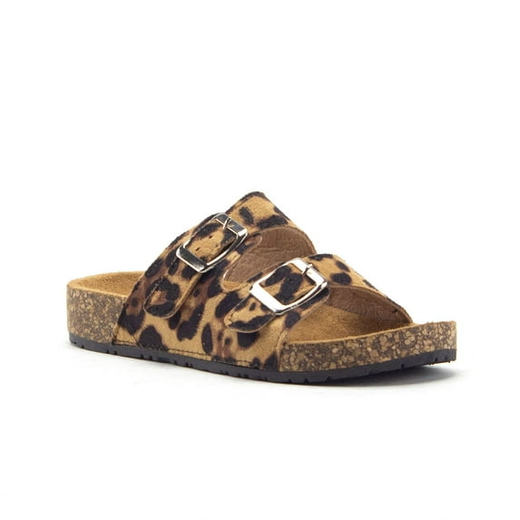 Little Girls Urban Strappy Slip On Footbed Rubber Sole Slides Sandals Shoes, Leopard, 4