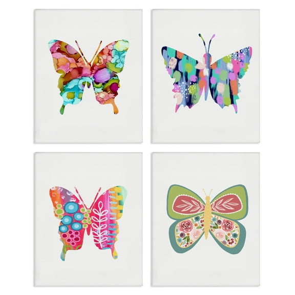 Stupell Industries Bold Patterned Butterflies Insects Painting Wrapped Canvas Art Print Wall Art, 14 x 11, Set of 4