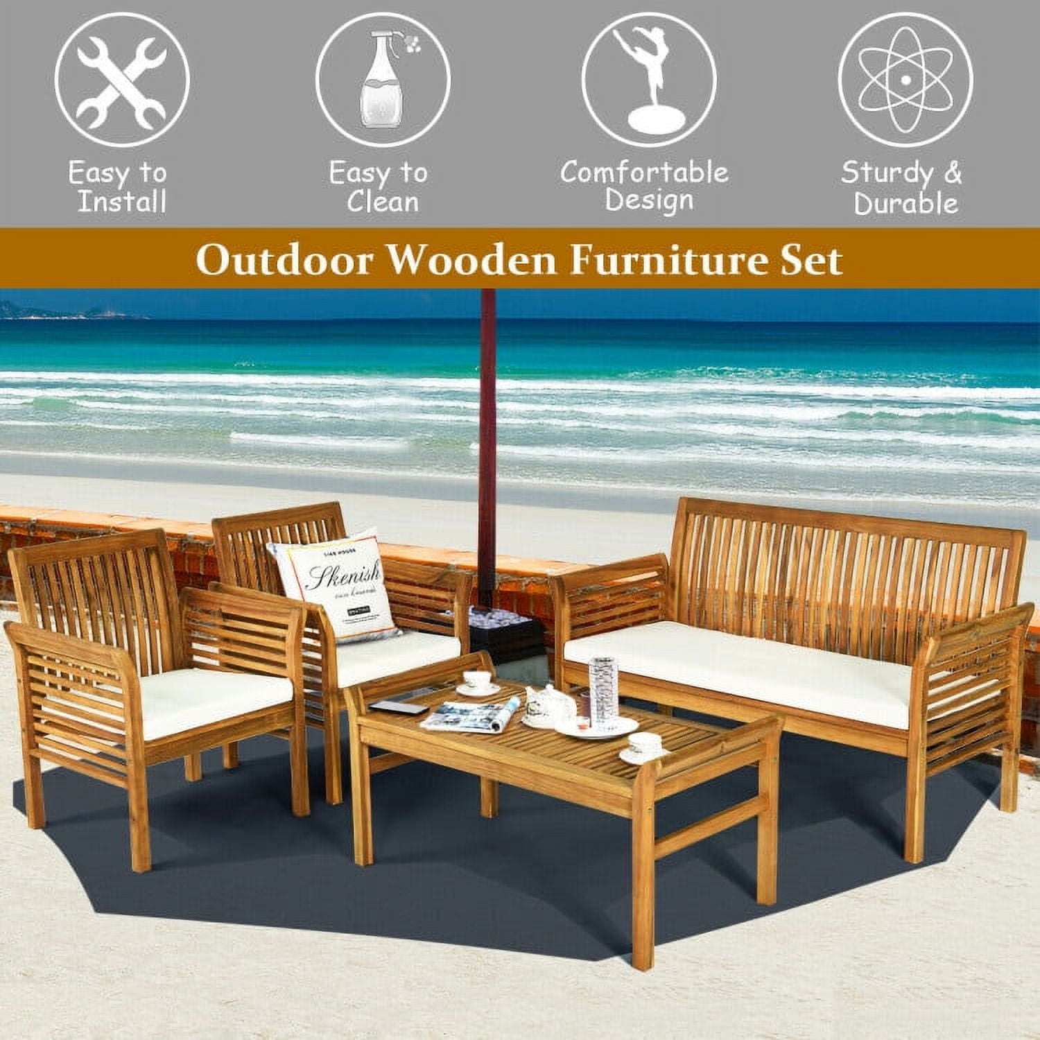 Aimee Lii 4 Pieces Outdoor Acacia Wood Sofa Furniture Set, Wooden Patio Furniture Set Aimee Lii 4 Pieces Outdoor Acacia Wood Sofa Furniture Set, Wooden Patio Furniture Set