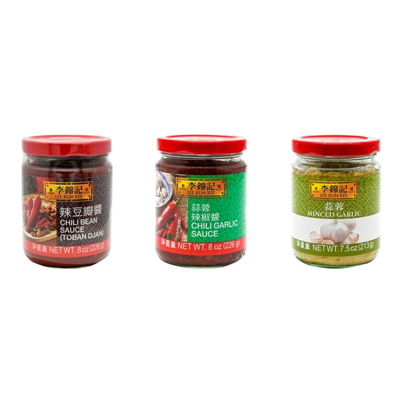 NineChef Brand Spoon Plus 3 Pack Lee Kum Kee Cooking Sauce, 3 Flavors(Chili Bean Sauce,Chili Garlic Sauce,Minced Garlic Sauce)