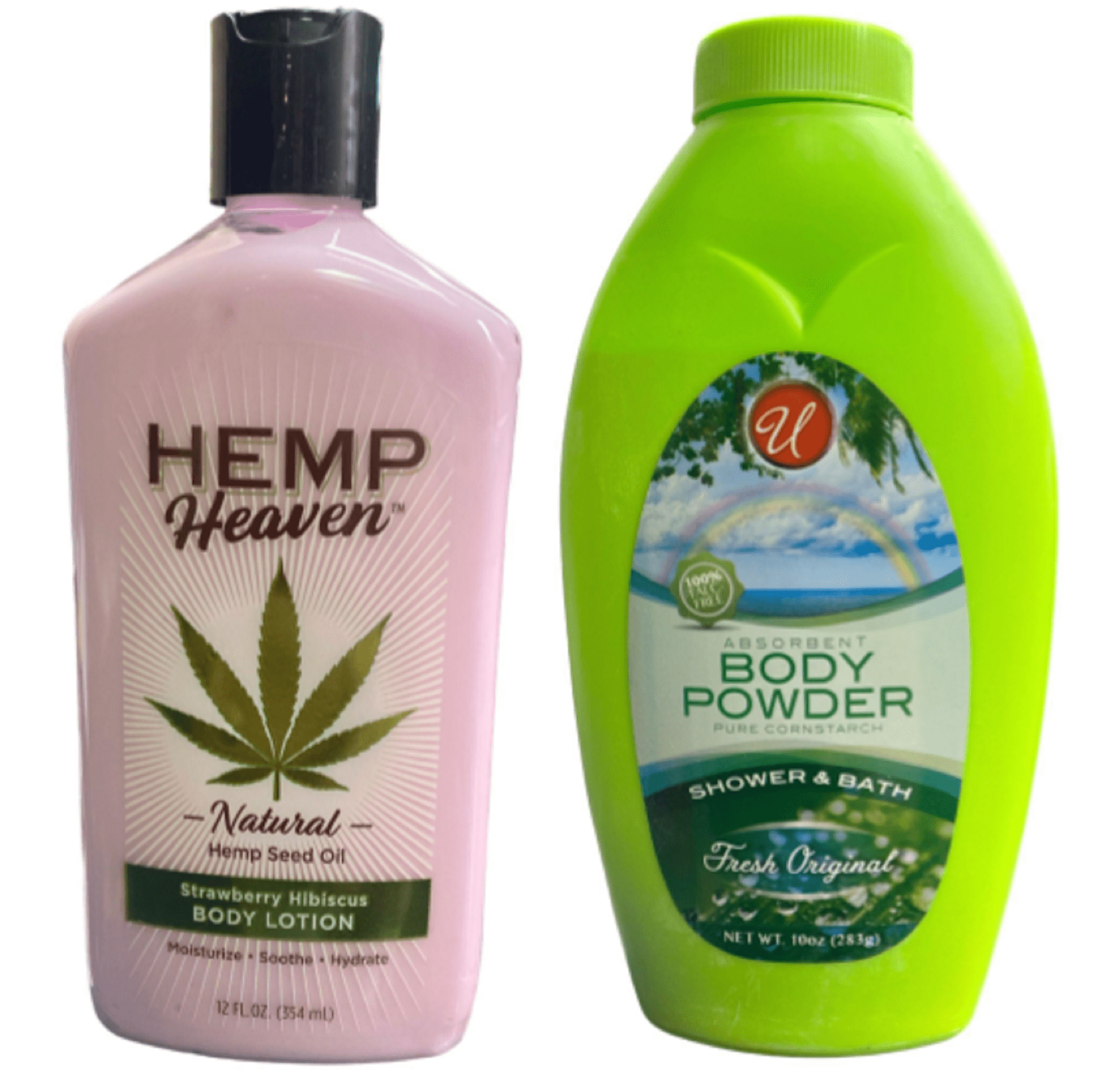 Hemp Heaven Natural Hemp Seed Oil Strawberry Body Lotion 17 oz + U  Absorbent Body Powder Pure Cornstarch Fresh Original 8oz