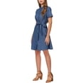 thumbnail image 4 of INSPIRE CHIC Women's Button Down Short Sleeve Denim Shirt Midi Dress with Belt XS Blue, 4 of 5