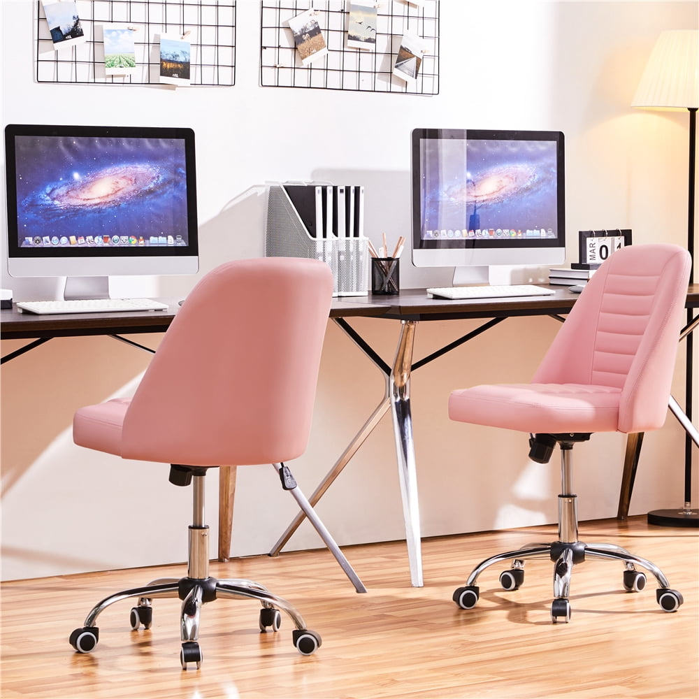 Alden Design Modern Adjustable Faux Leather Swivel Office Chair with Wheels, Pink