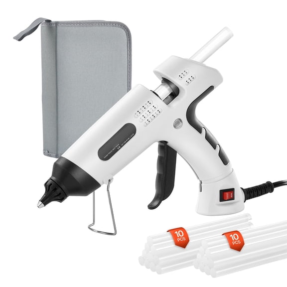 High Temp Mini Glue Gun 60W/100W, 20 Sticks & Pouch, Fast Melting for Arts, DIY, Household Fixes, Portable Design, White