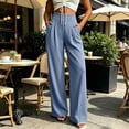 thumbnail image 5 of Karymi Summer Outfits High Waist Pleated Front Wide Leg Dress Pants, Solid Decorative Button Placket Loose Flowy Draped Long Trousers with Side Pockets Womens Shorts, 5 of 6
