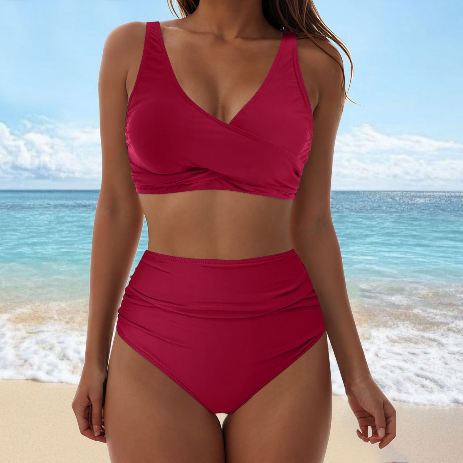TTUHYWXI High Waisted Two Piece Swimsuit-Womens Bikini Set Tummy