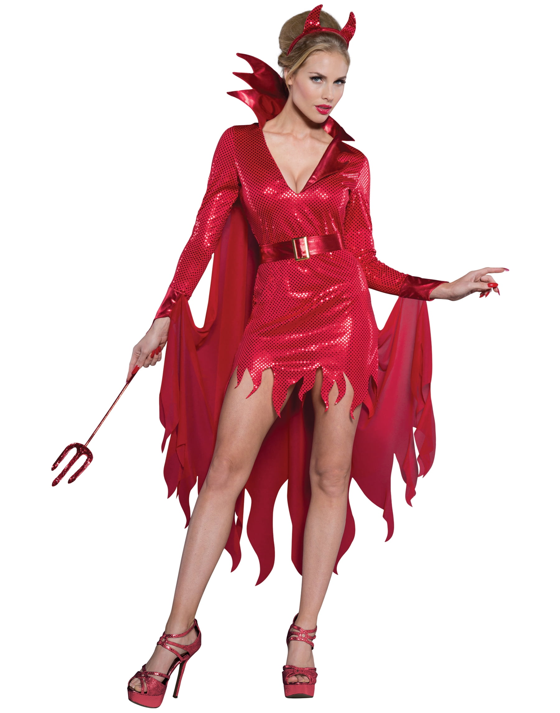 Hot Stuff Red Sequin Devil Demon Dress Adult Womens Halloween Costume ...