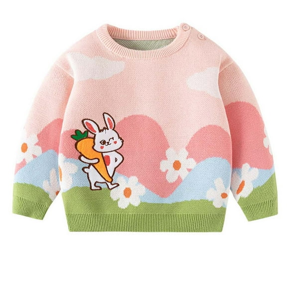 Odeerbi Toddler Boys Girls Sweater Cute Winter Thermal Knit Crewneck Sweater Children's Soft Cotton Outerwear Pullover Sweater Toddler Clothes Pink