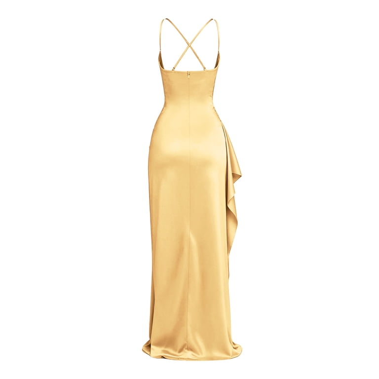 plus gold cowl neck ruched side bodycon dress Xinoom Women Spaghetti Strap Satin Maxi Evening Gown, Long With High Slit, Elegant Formal Prom Wedding Guest Breathtaking! Princess Charlotte’s wedding Style_shirt gown Color:Nude Black ready profile