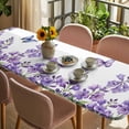thumbnail image 3 of Purple Flowers Table Cloths for 8 Foot Rectangle Tables, Butterfly Spring Floral Watercolor Farmhouse Patio Waterproof Elastic Fitted Tablecloths, Washable Rectangular Table Cover for Camping, 3 of 8
