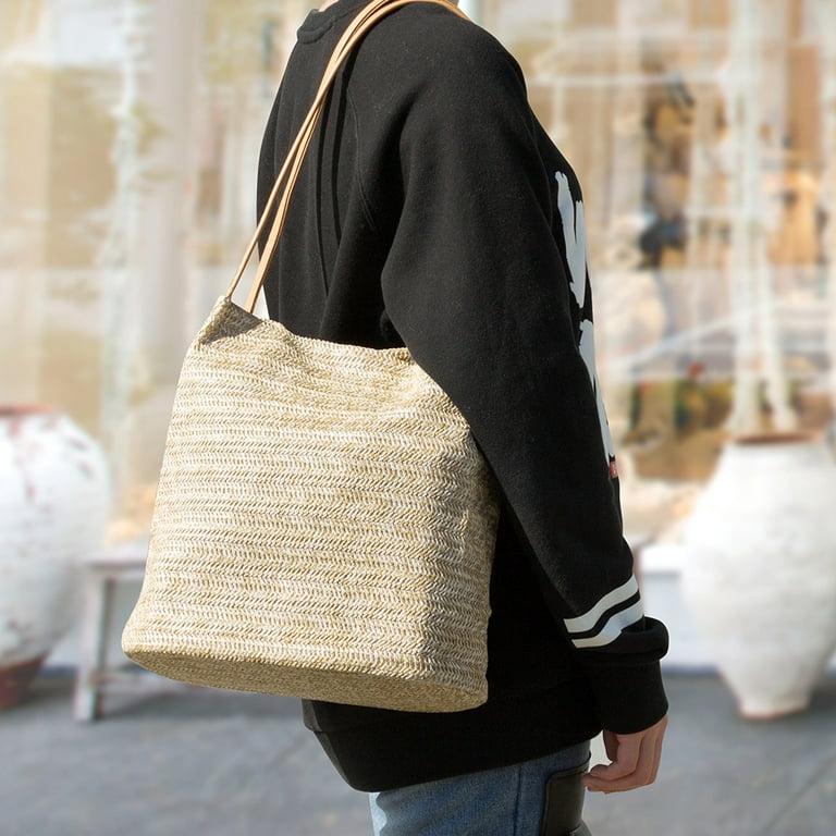Large Fashion Straw Woven Tote Bag Summer Beach Fashion Handbag Designer  Tote