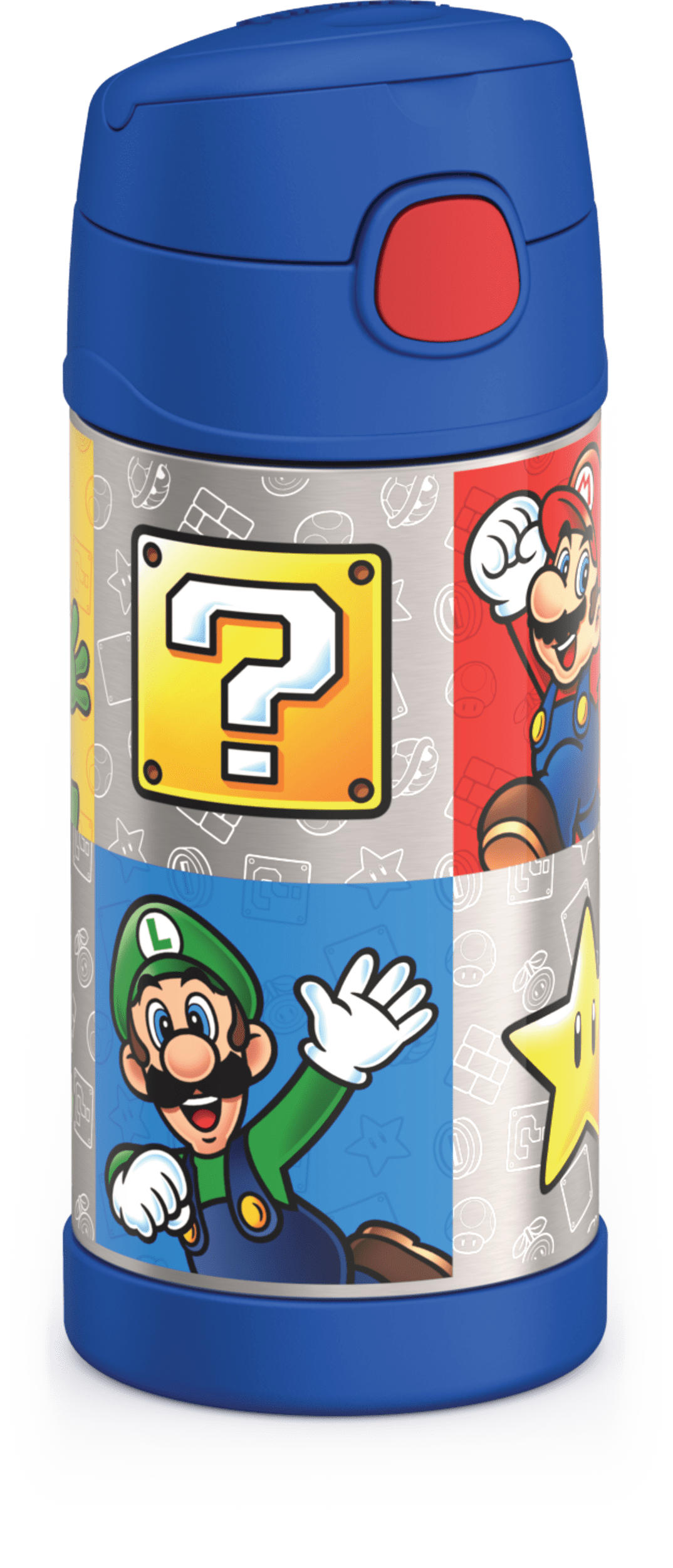 Thermos Stainless Steel Funtainer Water Bottle with Straw, Super Mario Brothers, 12 Fluid Ounces